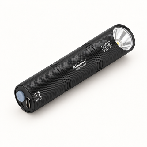 Black 365 nm rechargeable UV torch on a white background