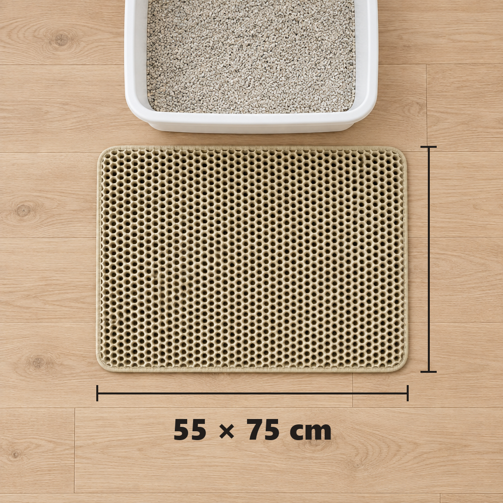 Litter mat with dimension lines showing 55 x 75 cm