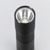 Close-up of the UV torch lens and reflector, black ridged body