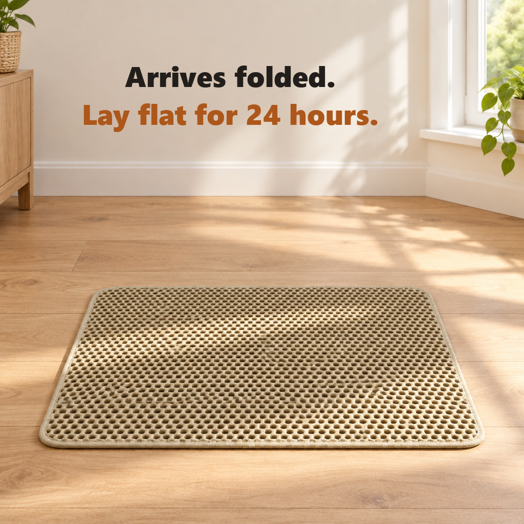 The mat arrives folded; lay flat for 24 hours