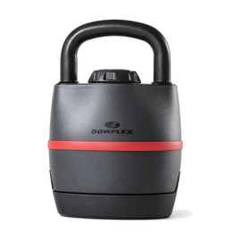 Bowflex SelectTech 840 adjustable kettlebell sitting in its base, on a white background