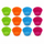 Webake Large Silicone Muffin Cases, twelve empty cases in three rows of green, orange, blue and pink on a white background
