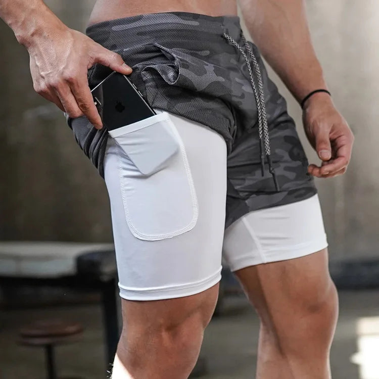 Mens 2-in-1 Quick-Dry Running Shorts Compression Gym Activewear