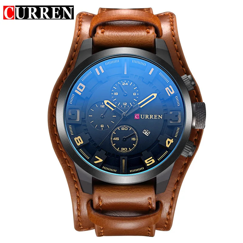 Luxury Men's Watch with Quartz Movement and Leather Strap