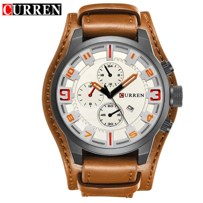 Luxury Men's Watch with Quartz Movement and Leather Strap