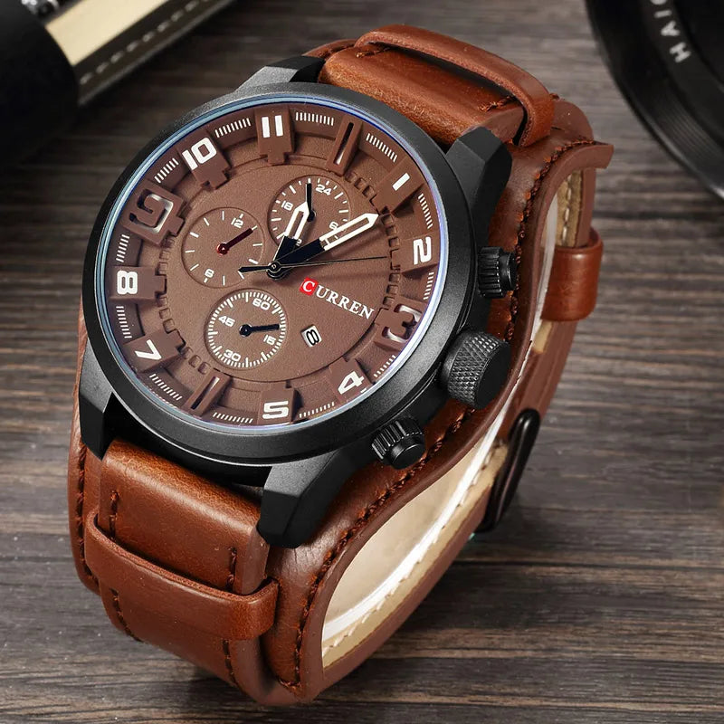 Luxury Men's Watch with Quartz Movement and Leather Strap