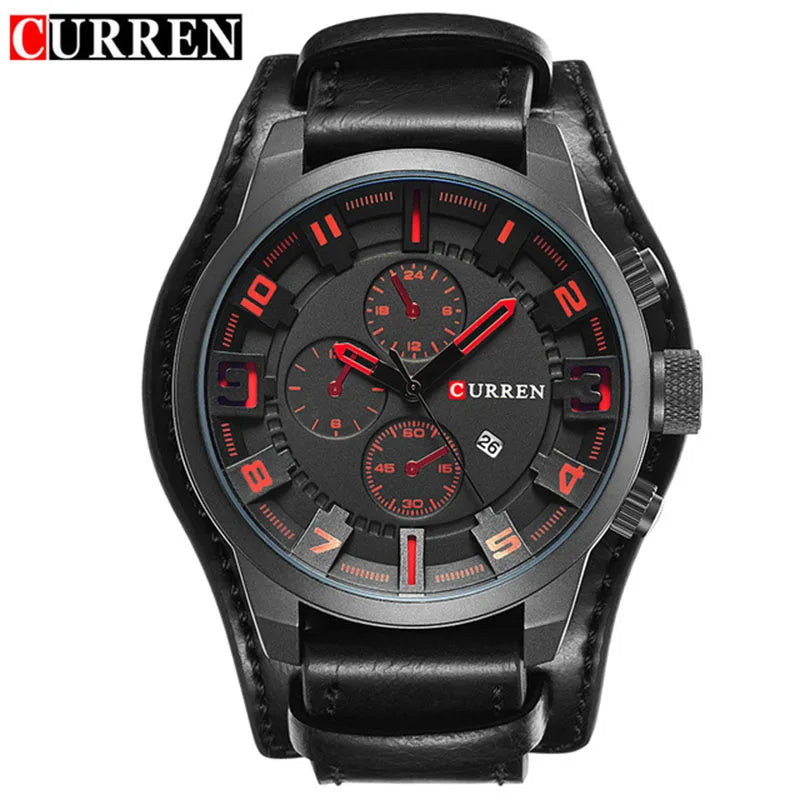 Luxury Men's Watch with Quartz Movement and Leather Strap