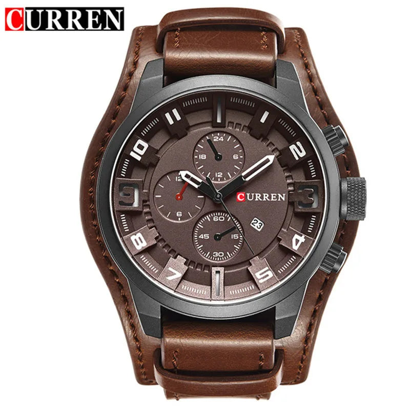 Luxury Men's Watch with Quartz Movement and Leather Strap