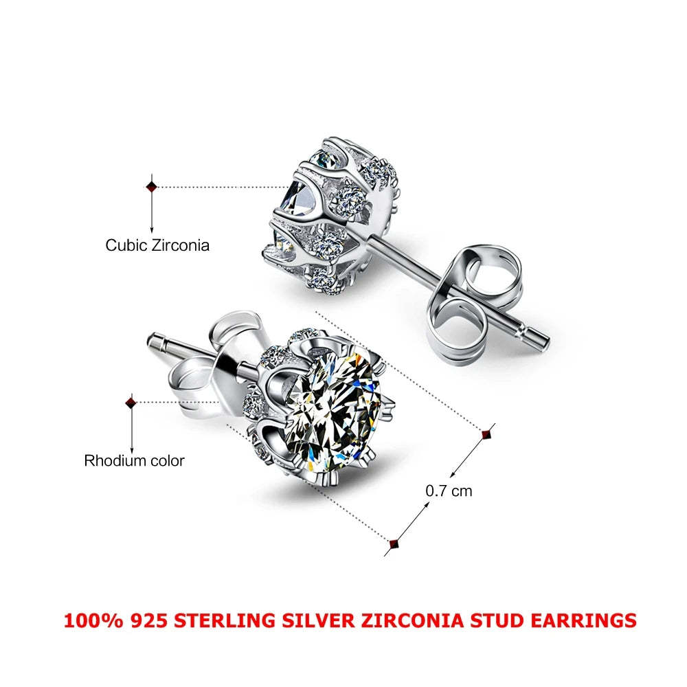 Elegant 925 Silver Stud Earrings with Sparkling Zirconia