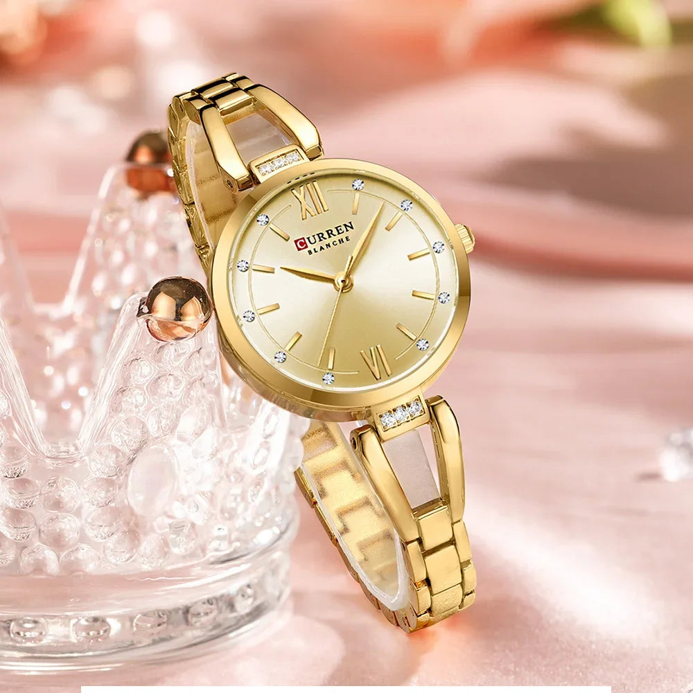 Elegant Women's Watch with Rhinestones and Stainless Steel Band