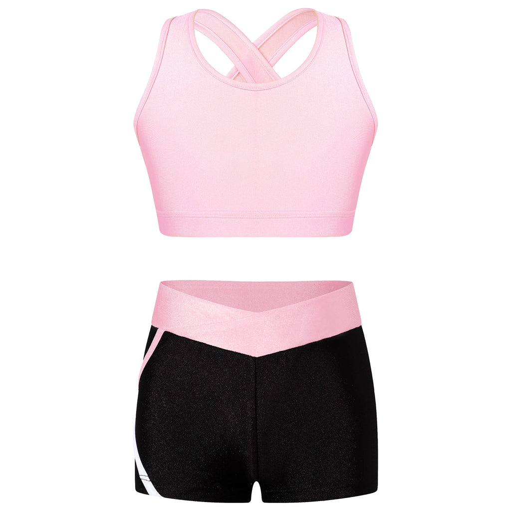 Kids Yoga Set Cross Tank Top and Sport Shorts for Active Girls