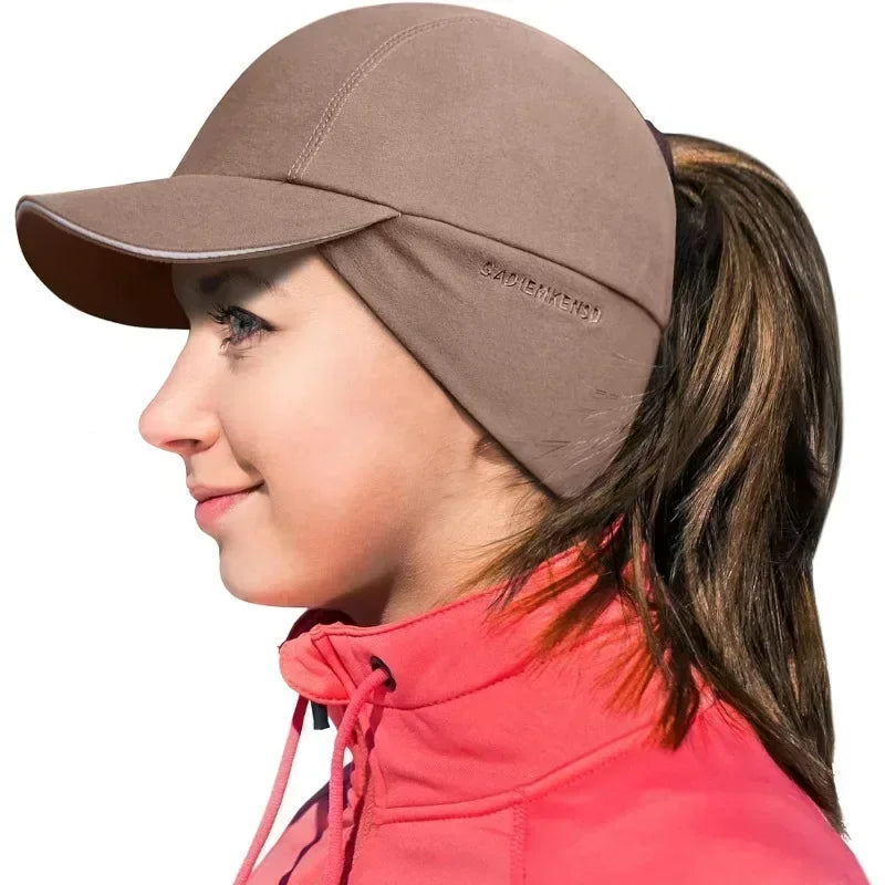 Women's Reflective Fleece Hat with Ponytail Slot for Winter Warmth