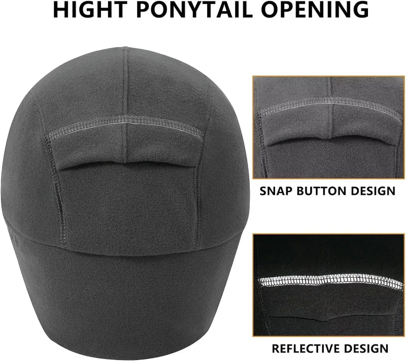 Women's Reflective Fleece Hat with Ponytail Slot for Winter Warmth