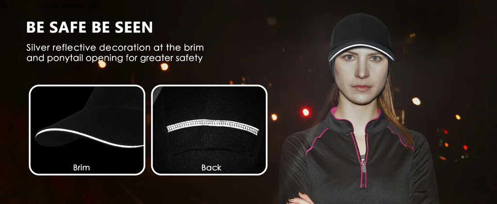 Women's Reflective Fleece Hat with Ponytail Slot for Winter Warmth