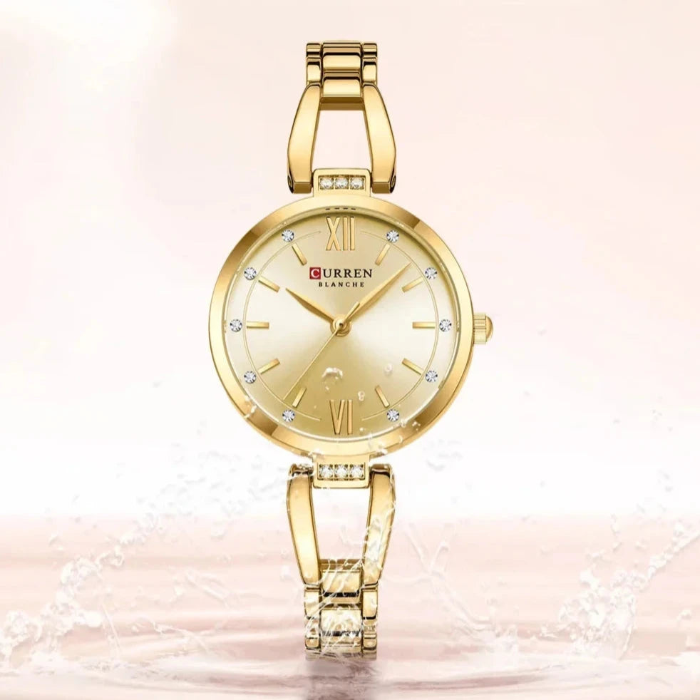 Elegant Women's Watch with Rhinestones and Stainless Steel Band