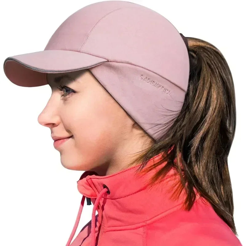 Women's Reflective Fleece Hat with Ponytail Slot for Winter Warmth