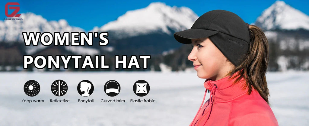 Women's Reflective Fleece Hat with Ponytail Slot for Winter Warmth