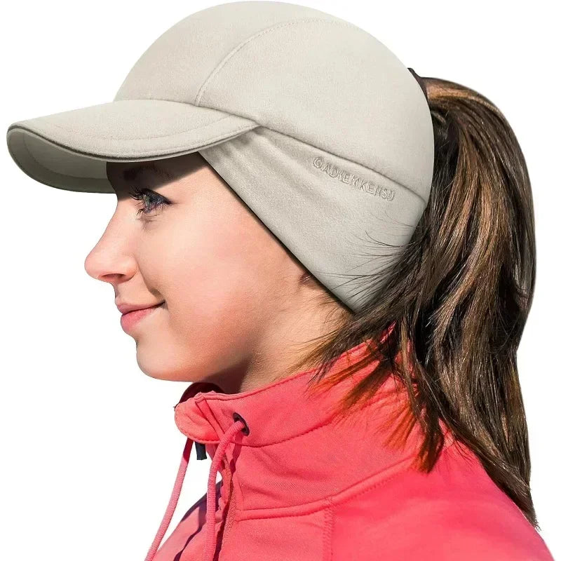 Women's Reflective Fleece Hat with Ponytail Slot for Winter Warmth