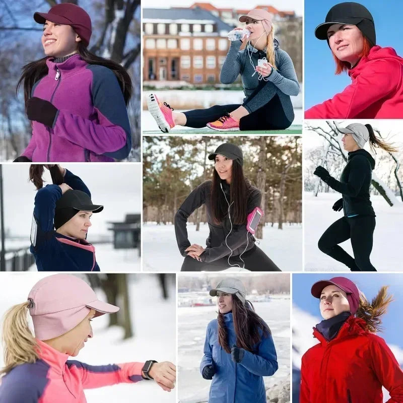 Women's Reflective Fleece Hat with Ponytail Slot for Winter Warmth