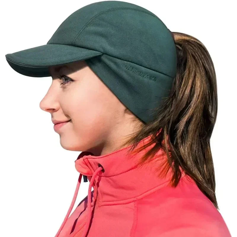 Women's Reflective Fleece Hat with Ponytail Slot for Winter Warmth