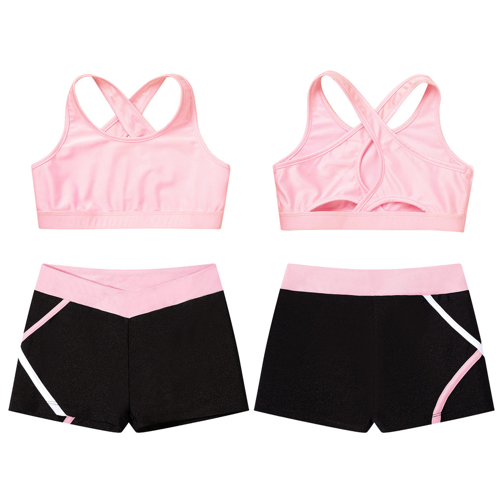 Kids Yoga Set Cross Tank Top and Sport Shorts for Active Girls