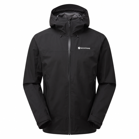 Montane Men's Norste Lite waterproof jacket in black, front view.