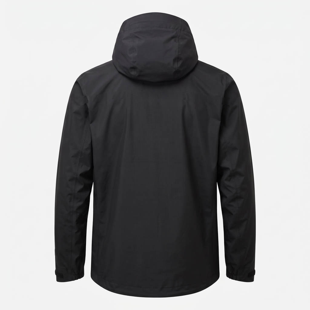 Montane Men's Norste Lite waterproof jacket in black, back view.