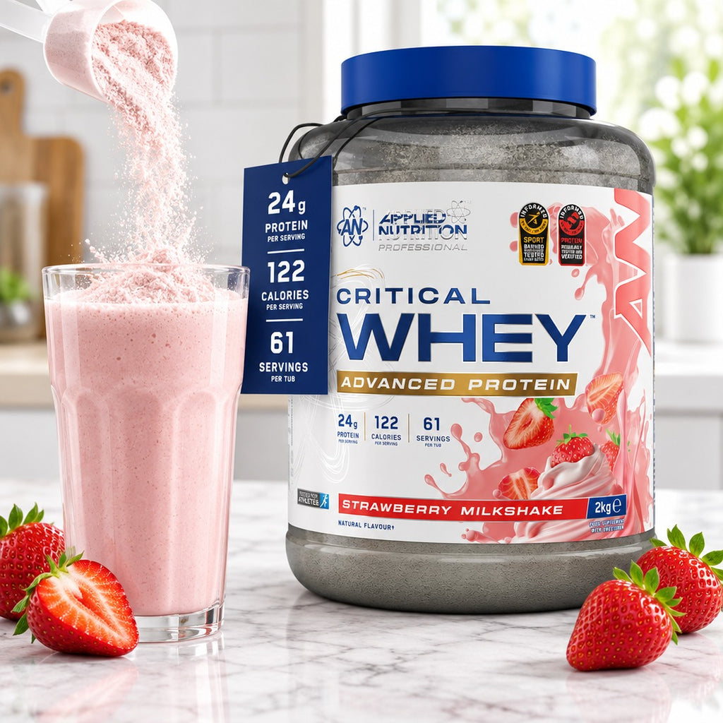Mixing a Critical Whey Strawberry Milkshake protein shake