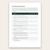 The Tray Check scorecard: one column per tray, Pass or Fix on all 12 points
