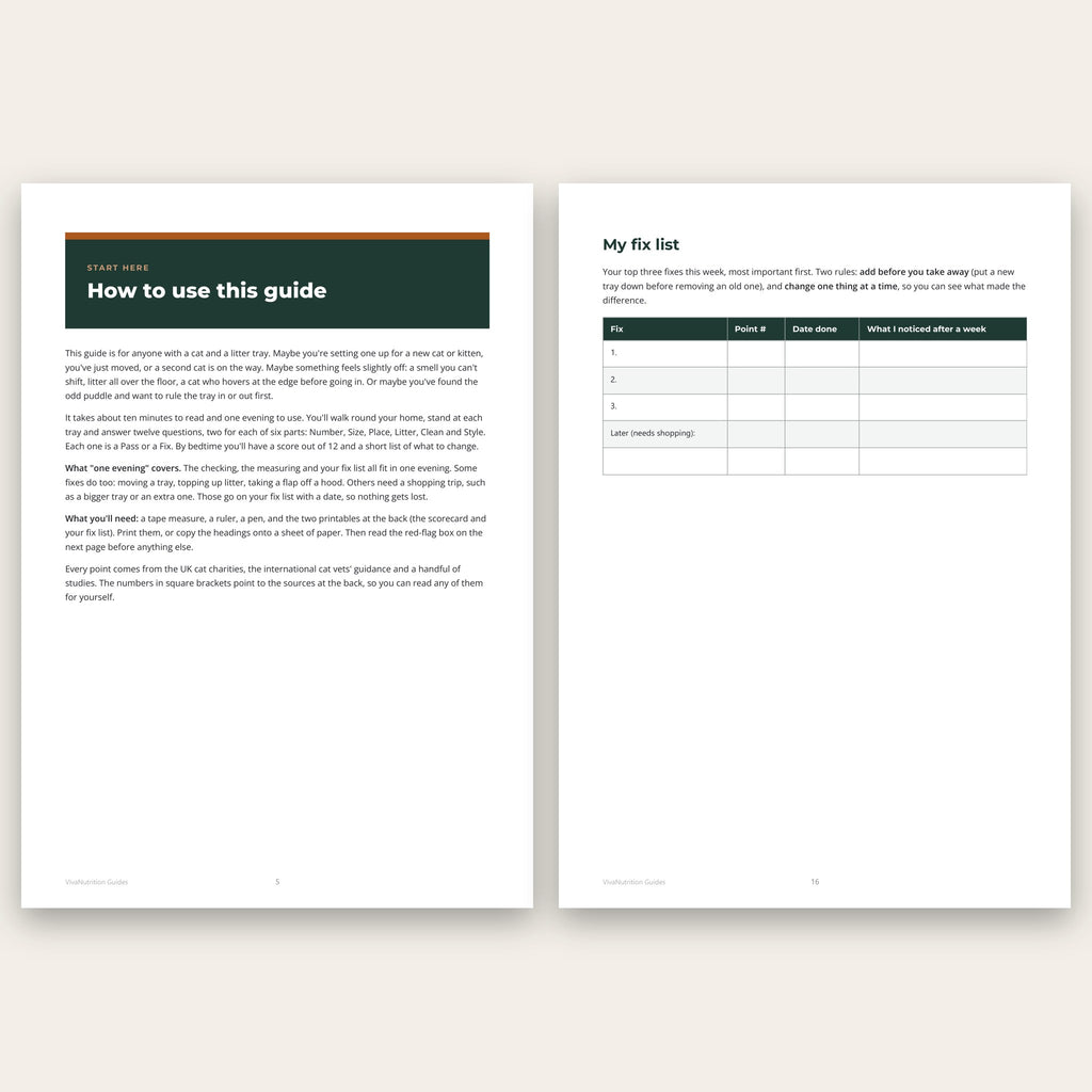 Two pages of The Tray Check: how to use this guide, and the printable fix list