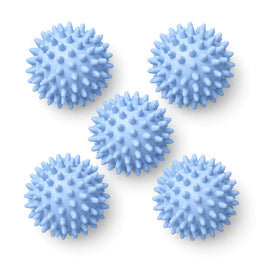 Set of five blue spiky massage balls on white