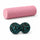 Pink foam roller and blue peanut massage ball on white