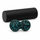 Black foam roller and blue peanut massage ball on white