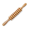 Wooden massage stick with nine rollers on white