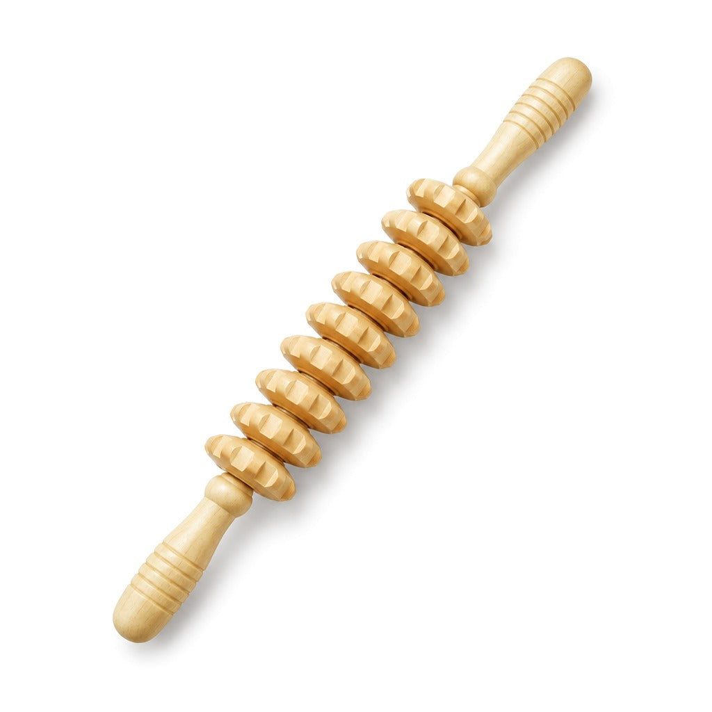 Light wood nine-roller massage stick on white