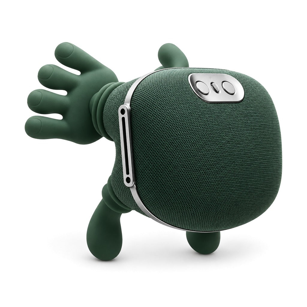 Green cordless neck and shoulder kneading massager on white