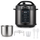 The US Midea 12-in-1 6 quart pressure cooker with its accessories laid out beside it, on a white background