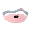 Pink cordless heated period belt with a grey adjustable strap and digital display, on a pure white background