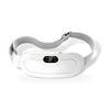 White cordless heated period belt with a grey adjustable strap and digital display, on a pure white background